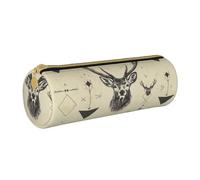 BNVSADC Hunting Arrows Triangles Deer Printed Round Pencil Case Leather Pencil Pouch Cute Stationery Pencil Pen Bag for School Office Travel