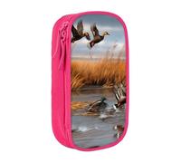 BNVSADC Hunting Flying Wild Duck 2 Printed Pencil Case for Girls Boys, Large Capacity Pencil Pouch Cute Pencil Box Adult Makeup Bag with 2 Compartments, Pink