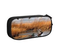 BNVSADC Hunting Flying Wild Duck 2 Printed Pencil Case Large Pen Bag Cute Pencil Box Pouch Office School Stationery Organizer for Girls Boys, Black