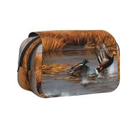 BNVSADC Hunting Flying Wild Duck 2 Printed Print Flip Top Double Layer Pencil Case - Large Capacity School Supplies Organizer for Students, Kids, Teens, Artists, Travel & Office Use