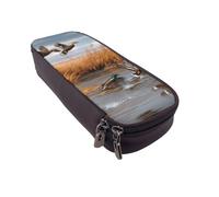 BNVSADC Hunting Flying Wild Duck 2 Printed PU Leather Flip Pencil Case, Cute Pencil Box Pen Bag Stationery Organizer Makeup Bag for School Office Travel