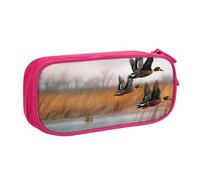 BNVSADC Hunting Flying Wild Duck 3 Printed Pencil Case Large Pen Bag Cute Pencil Box Pouch Office School Stationery Organizer for Girls Boys, Pink
