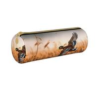 BNVSADC Hunting Flying Wild Duck 4 Printed Round Pencil Case Leather Pencil Pouch Cute Stationery Pencil Pen Bag for School Office Travel