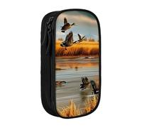 BNVSADC Hunting Flying Wild Duck 5 Printed Pencil Case for Girls Boys, Large Capacity Pencil Pouch Cute Pencil Box Adult Makeup Bag with 2 Compartments, Black