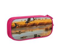 BNVSADC Hunting Flying Wild Duck 5 Printed Pencil Case Large Pen Bag Cute Pencil Box Pouch Office School Stationery Organizer for Girls Boys, Pink