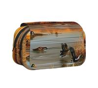 BNVSADC Hunting Flying Wild Duck 5 Printed Print Flip Top Double Layer Pencil Case - Large Capacity School Supplies Organizer for Students, Kids, Teens, Artists, Travel & Office Use