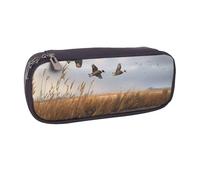BNVSADC Hunting Flying Wild Duck Printed Leather Pencil Pen Case & Makeup Bag - Stylish Pencil Bag Stationery Organizer Pouch for School Office Travel