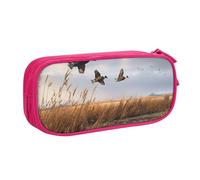 BNVSADC Hunting Flying Wild Duck Printed Pencil Case Large Pen Bag Cute Pencil Box Pouch Office School Stationery Organizer for Girls Boys, Pink