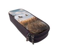 BNVSADC Hunting Flying Wild Duck Printed PU Leather Flip Pencil Case, Cute Pencil Box Pen Bag Stationery Organizer Makeup Bag for School Office Travel