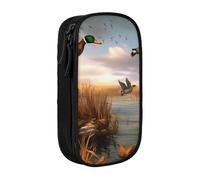 BNVSADC Hunting Flying Wild Ducks 6 Printed Pencil Case for Girls Boys, Large Capacity Pencil Pouch Cute Pencil Box Adult Makeup Bag with 2 Compartments, Black