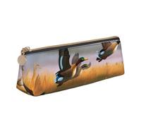 BNVSADC Hunting Flying Wild Ducks 7 Printed Triangle Pencil Case Leather Pencil Pouch Cute Stationery Pencil Pen Bag for School Office Travel