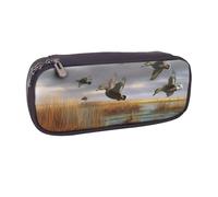 BNVSADC Hunting Flying Wild Ducks 8 Printed Leather Pencil Pen Case & Makeup Bag - Stylish Pencil Bag Stationery Organizer Pouch for School Office Travel