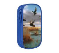 BNVSADC Hunting Flying Wild Ducks 8 Printed Pencil Case for Girls Boys, Large Capacity Pencil Pouch Cute Pencil Box Adult Makeup Bag with 2 Compartments, Blue