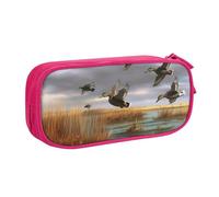 BNVSADC Hunting Flying Wild Ducks 8 Printed Pencil Case Large Pen Bag Cute Pencil Box Pouch Office School Stationery Organizer for Girls Boys, Pink