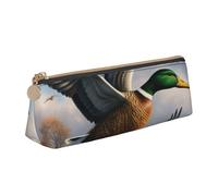BNVSADC Hunting Flying Wild Ducks by The Lake Printed Triangle Pencil Case Leather Pencil Pouch Cute Stationery Pencil Pen Bag for School Office Travel