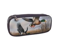 BNVSADC Hunting Flying Wild Ducks Printed Leather Pencil Pen Case & Makeup Bag - Stylish Pencil Bag Stationery Organizer Pouch for School Office Travel
