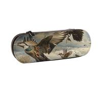 BNVSADC Hunting Flying Wild Printed Leather Pencil Pen Case & Makeup Bag - Stylish Hard Shell Pencil Bag Stationery Organizer Pouch for School Office Travel