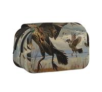 BNVSADC Hunting Flying Wild Printed Print Flip Top Double Layer Pencil Case - Large Capacity School Supplies Organizer for Students, Kids, Teens, Artists, Travel & Office Use