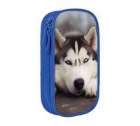 BNVSADC Husky Dog Printed Pencil Case for Girls Boys, Large Capacity Pencil Pouch Cute Pencil Box Adult Makeup Bag with 2 Compartments, Blue