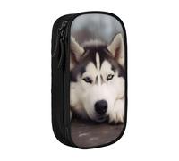 BNVSADC Husky Dog Printed Pencil Case for Girls Boys, Large Capacity Pencil Pouch Cute Pencil Box Adult Makeup Bag with 2 Compartments, Black