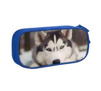 BNVSADC Husky Dog Printed Pencil Case Large Pen Bag Cute Pencil Box Pouch Office School Stationery Organizer for Girls Boys, Blue