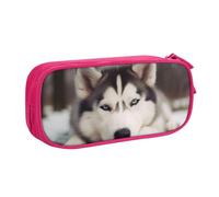 BNVSADC Husky Dog Printed Pencil Case Large Pen Bag Cute Pencil Box Pouch Office School Stationery Organizer for Girls Boys, Pink