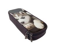 BNVSADC Husky Puppies Dogs Printed PU Leather Flip Pencil Case, Cute Pencil Box Pen Bag Stationery Organizer Makeup Bag for School Office Travel