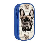 BNVSADC I Love French Bulldog Printed Pencil Case for Girls Boys, Large Capacity Pencil Pouch Cute Pencil Box Adult Makeup Bag with 2 Compartments, Blue