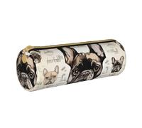 BNVSADC I Love French Bulldog Printed Round Pencil Case Leather Pencil Pouch Cute Stationery Pencil Pen Bag for School Office Travel