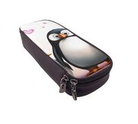 BNVSADC I Love Penguins Printed PU Leather Flip Pencil Case, Cute Pencil Box Pen Bag Stationery Organizer Makeup Bag for School Office Travel