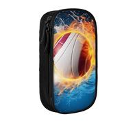 BNVSADC Ice and Fire Volleyball Printed Pencil Case for Girls Boys, Large Capacity Pencil Pouch Cute Pencil Box Adult Makeup Bag with 2 Compartments, Black