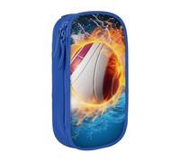 BNVSADC Ice and Fire Volleyball Printed Pencil Case for Girls Boys, Large Capacity Pencil Pouch Cute Pencil Box Adult Makeup Bag with 2 Compartments, Blue