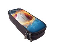 BNVSADC Ice and Fire Volleyball Printed PU Leather Flip Pencil Case, Cute Pencil Box Pen Bag Stationery Organizer Makeup Bag for School Office Travel