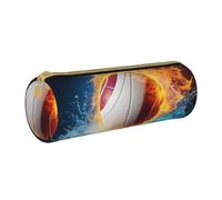 BNVSADC Ice and Fire Volleyball Printed Round Pencil Case Leather Pencil Pouch Cute Stationery Pencil Pen Bag for School Office Travel