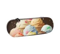 BNVSADC Ice Cream Printed Leather Pencil Pen Case & Makeup Bag - Stylish Hard Shell Pencil Bag Stationery Organizer Pouch for School Office Travel