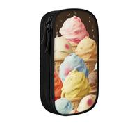 BNVSADC Ice Cream Printed Pencil Case for Girls Boys, Large Capacity Pencil Pouch Cute Pencil Box Adult Makeup Bag with 2 Compartments, Black