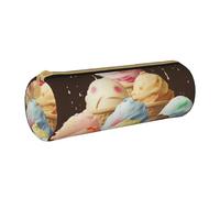 BNVSADC Ice Cream Printed Round Pencil Case Leather Pencil Pouch Cute Stationery Pencil Pen Bag for School Office Travel