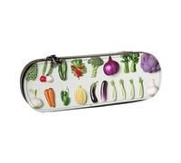 BNVSADC Introduction of Various Vegetables Printed Leather Pencil Pen Case & Makeup Bag - Stylish Hard Shell Pencil Bag Stationery Organizer Pouch for School Office Travel