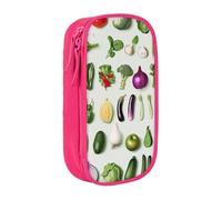 BNVSADC Introduction of Various Vegetables Printed Pencil Case for Girls Boys, Large Capacity Pencil Pouch Cute Pencil Box Adult Makeup Bag with 2 Compartments, Pink