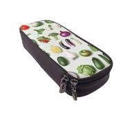 BNVSADC Introduction of Various Vegetables Printed PU Leather Flip Pencil Case, Cute Pencil Box Pen Bag Stationery Organizer Makeup Bag for School Office Travel