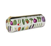 BNVSADC Introduction of Various Vegetables Printed Round Pencil Case Leather Pencil Pouch Cute Stationery Pencil Pen Bag for School Office Travel