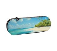 BNVSADC Island with Sandy Beach and Palm Tree Printed Leather Pencil Pen Case & Makeup Bag - Stylish Hard Shell Pencil Bag Stationery Organizer Pouch for School Office Travel