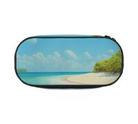 BNVSADC Island with Sandy Beach and Palm Tree Printed Pencil Case Cute Pencil Bag Pen Pouch Large Stationery Organizer Makeup Bag for Teen Boys Girls School Students Office