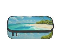 BNVSADC Island with Sandy Beach and Palm Tree Printed Pencil Case Cute Pencil Box Bag Pen Pouch Office School Stationery Organizer for School Travel Work