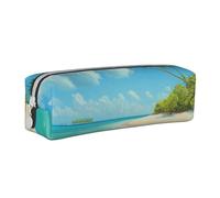 BNVSADC Island with Sandy Beach and Palm Tree Printed Pencil Case Leather Pencil Pouch Cute Stationery Pencil Pen Bag with Zipper for School Office Travel