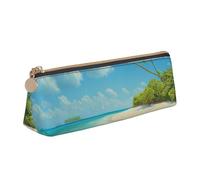 BNVSADC Island with Sandy Beach and Palm Tree Printed Triangle Pencil Case Leather Pencil Pouch Cute Stationery Pencil Pen Bag for School Office Travel