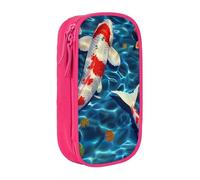 BNVSADC Japanese Koi Fish Printed Pencil Case for Girls Boys, Large Capacity Pencil Pouch Cute Pencil Box Adult Makeup Bag with 2 Compartments, Pink