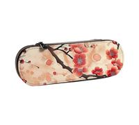 BNVSADC Japanese Plum Floral Printed Leather Pencil Pen Case & Makeup Bag - Stylish Hard Shell Pencil Bag Stationery Organizer Pouch for School Office Travel