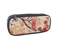 BNVSADC Japanese Plum Floral Printed Leather Pencil Pen Case & Makeup Bag - Stylish Pencil Bag Stationery Organizer Pouch for School Office Travel