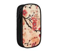 BNVSADC Japanese Plum Floral Printed Pencil Case for Girls Boys, Large Capacity Pencil Pouch Cute Pencil Box Adult Makeup Bag with 2 Compartments, Black
